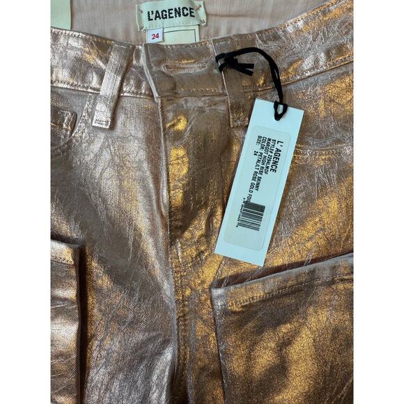 L’AGENCE Margot High Rise Skinny METALLIC PETAL ROSE GOLD SZ 24 NWT $245 retail - Picture 10 of 11
